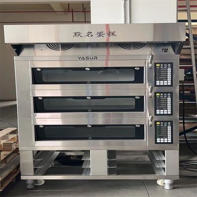 เตาอบเบเกอรี่ขนาดเล็ก 11kw ยุโรป 6 ถาด 3 ชั้น เตาอบพิซซ่า 40X60ซม