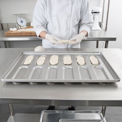 41055 ถาดรองขนมปัง Hoagie Bun Pan ปลายมน เหล็กเคลือบอลูมิไนซ์
